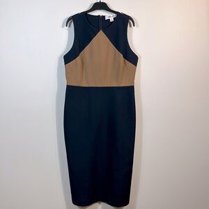 Diane Von Furstenberg Colorblock Sleeveless Sheath Midi Dress Navy Blue Size 14